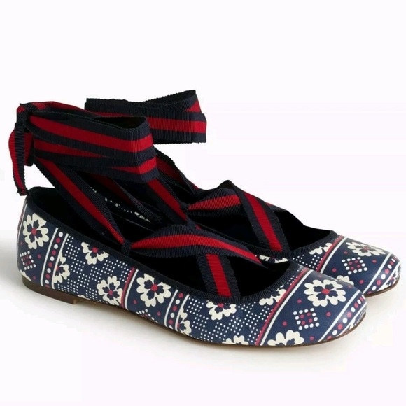 🆕JCREW LILY LACE UP BALLET FLAT VINTAGE INDIGO SIZE 10 SOLDOUT DEAD-STOCK STYLE - Picture 3 of 5